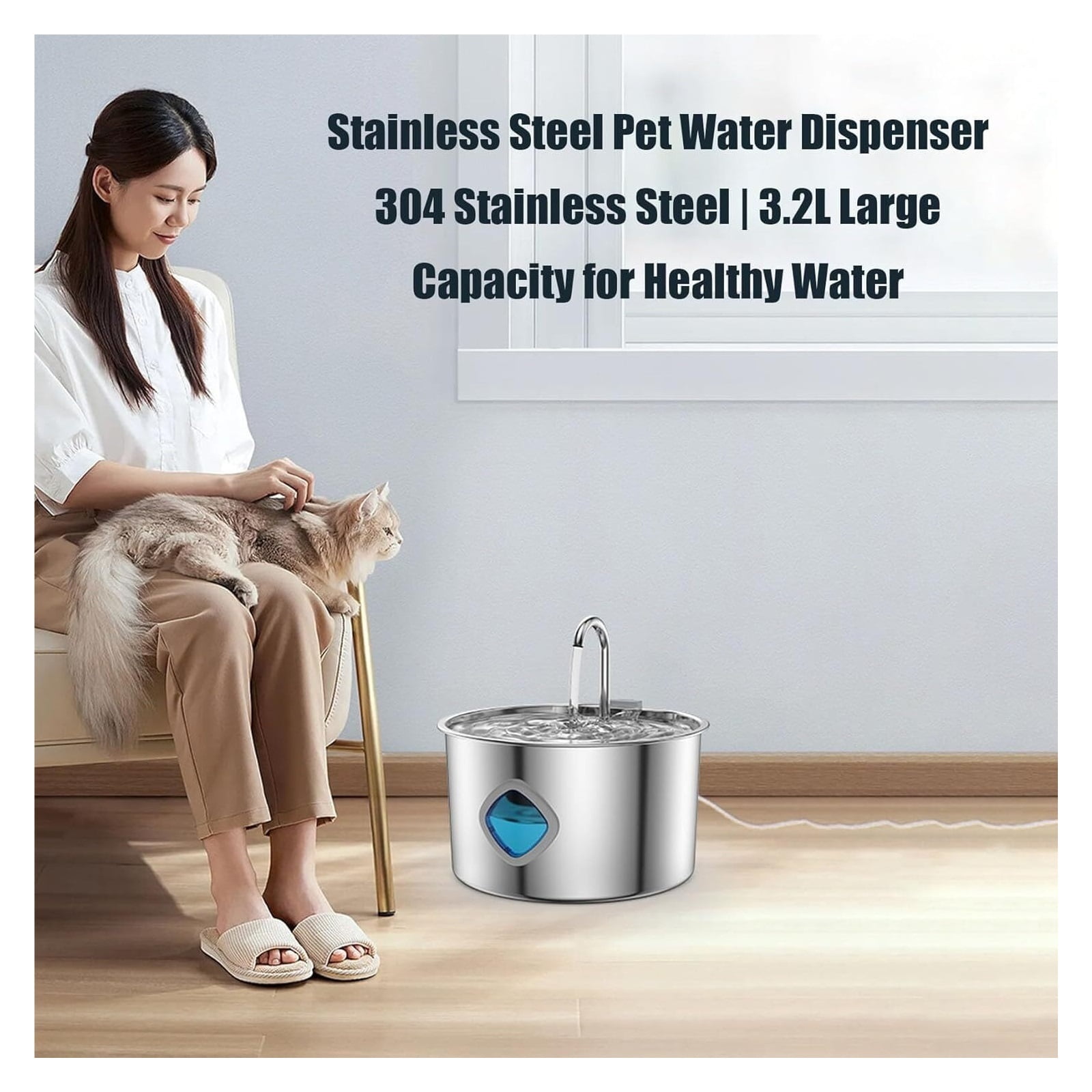 Dog Water Fountain, Stainless Steel Powdered Water Fountain,Large Capacity, Circulation Filtration
