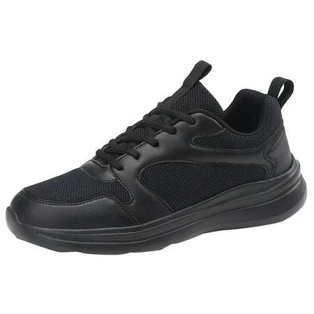 

ZIZOCWA Women S Casual Sneakers Summer Solid Color Lace Up Leather Mesh Breathable Comfortable Sports Shoes Soft Sole Wide Width Black Size45