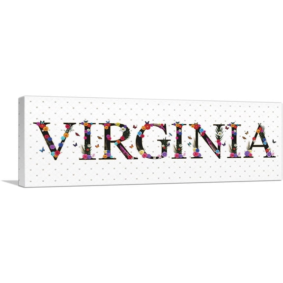 ARTCANVAS VIRGINIA Girls Name Room Decor Canvas Art Print - Size: 36" x 12" (0.75" Deep)