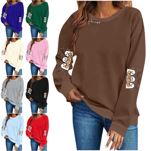 Zysthvn Pullover Sweatshirts for Women Loose Fit Winter Casual Crewneck Comfy Long Sleeve Womens Sweatshirts Printed Tops