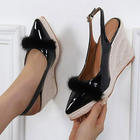 

ZHELIYO Women s sandals Summer New Wedge Heel Sandals Women Thick Sole Straw Woven Espadrilles Vintage Leather High Heel Ladies Footwear Black 9