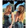 thumbnail image 4 of Vestido de fiesta BOLENSYE con lentejuelas doradas, cuello cuadrado, abertura larga 2025, 4 of 7