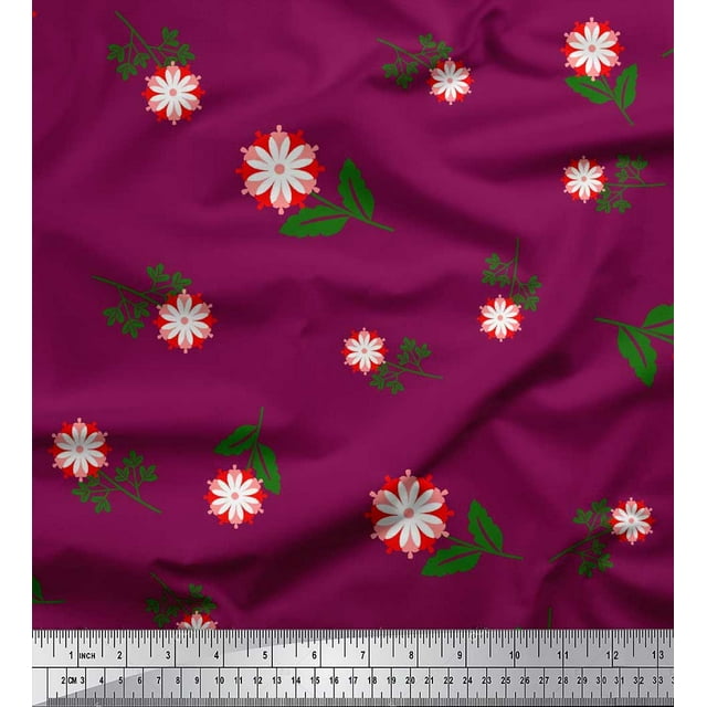 Soimoi Poly Georgette Fabric Leaves & Floral Artistic Decor Fabric Printed Yard 52 Inch Wide