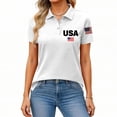thumbnail image 3 of 250th Anniversary Polo Shirt for Women 1776-2026 - Patriotic USA Flag Graphic Short Sleeve Collared Top - Casual Button-Up Tee with Side Slits for Independence Day White S, 3 of 5