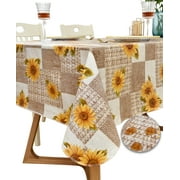 Rally Home Goods Indoor Outdoor Patio Premium Vinyl Rectangular Tablecloth, Flannel Backing, Spill Proof Wipeable Cover for Dining Table, Sunflowers Pattern, for Tables up to 60 x 84 Inch