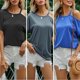 thumbnail image 4 of Camiseta Sexy para mujer, hombro frío, sólido, cuello redondo, manga corta, suelta, verano, Casual, Abanopi Gris/4X-grande, 4 of 7