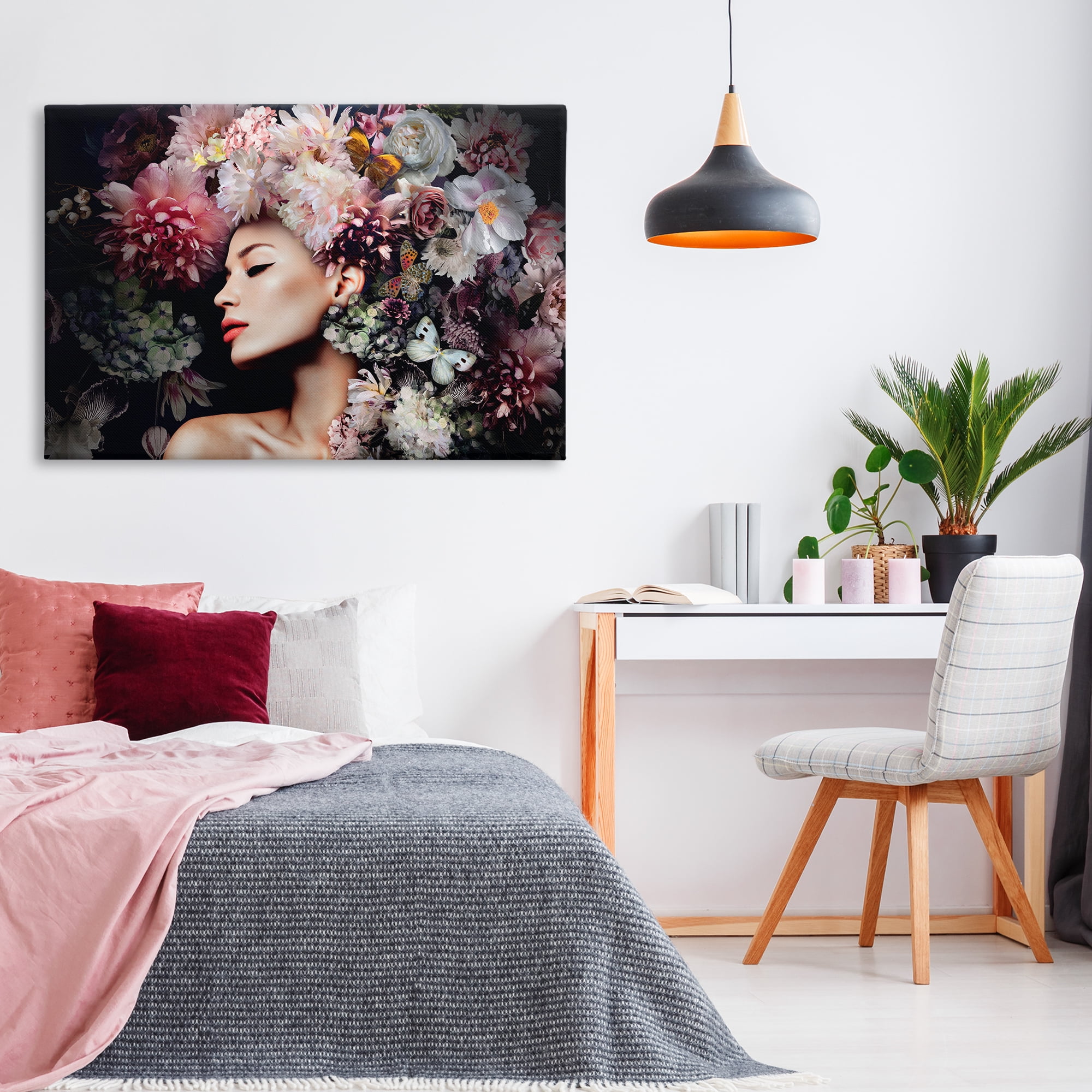 Stupell Industries Nature Florals Female Portrait Plants & Flowers Painting Wrapped Canvas Art Print Wall Art, 45 x 30