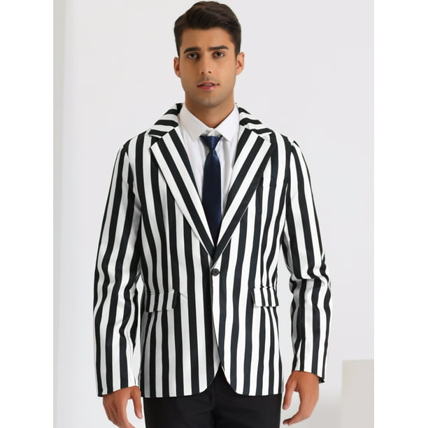 【関税込み】STRIPED SINGLE BREAST BLAZER JACKET Unique Bargains Men's Stripes Single Breasted Business Color