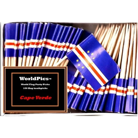 Cape Verde Nylon - One Box Cape Verde Toothpick Flags, 100 Small Cape Verdian or Cape Verdean Cupcake Flag Toothpicks or Cocktail Picks