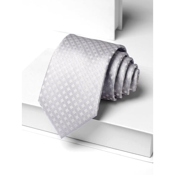 Yongchuantie Men's Silver Checkered Pattern Tie 8CM Wide Tie Gift Box