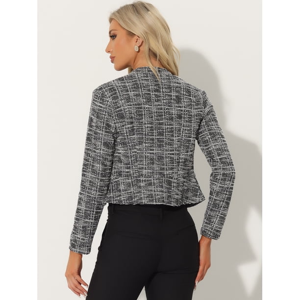 DARING DIVA Women's Elegant Stand Collar Business Plaid Tweed