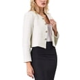 thumbnail image 4 of Chaqueta de tweed corta con botones sin cuello de INSPIRE CHIC para mujer en XL color beige y blanco, 4 of 5