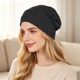 thumbnail image 5 of Chemo Headwear for Women Flower Pleated Beanies Stretch Elastic Turbans Soft Cancer Hats Head Coverings Scarf,Black, 5 of 6