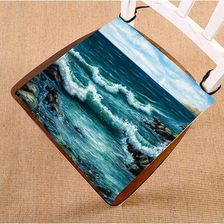

PHFZK Ocean Chair Pad Oil Painting Sea Wave and Ship Boat Seat Cushion Chair Cushion Floor Cushion Two Sides Size 20x20 inches