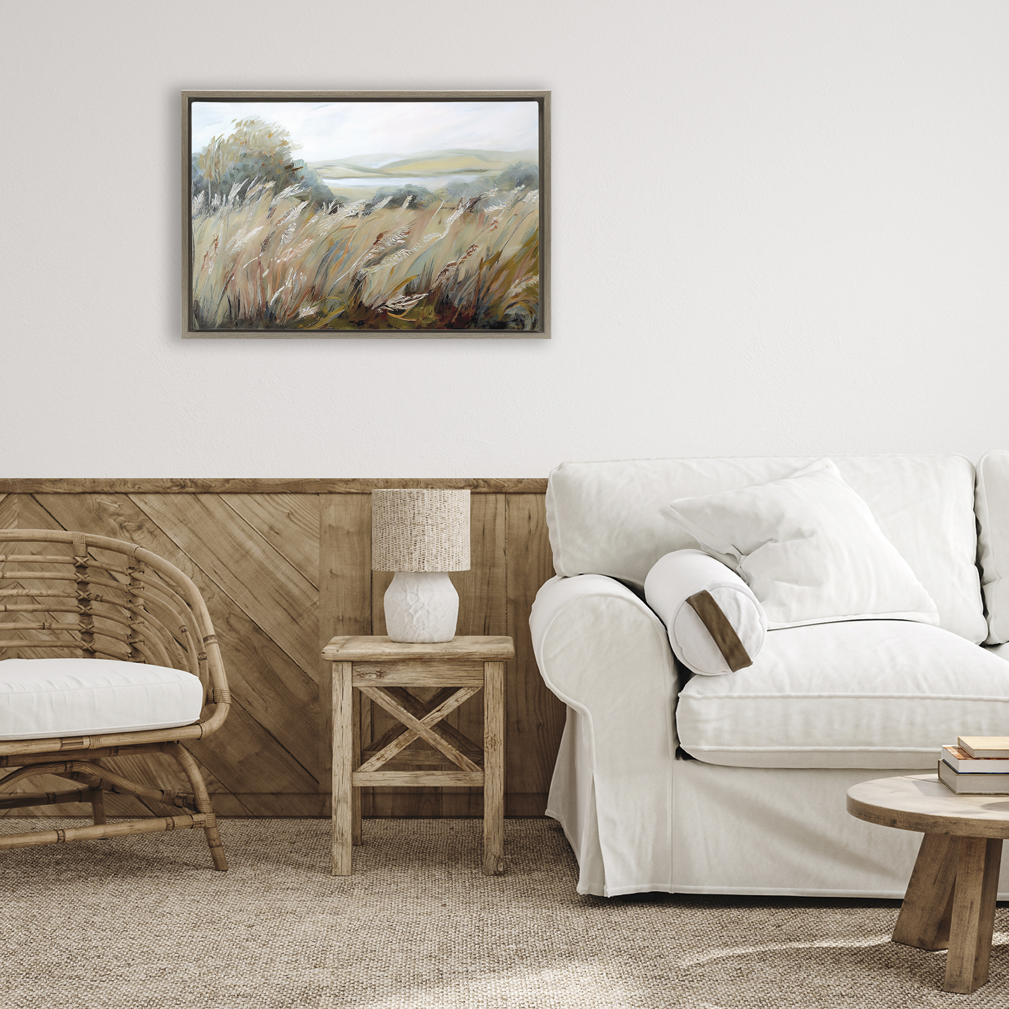 Windy Meadow Distortion Brown Framed Floater Canvas Wall Art, design by Sasha