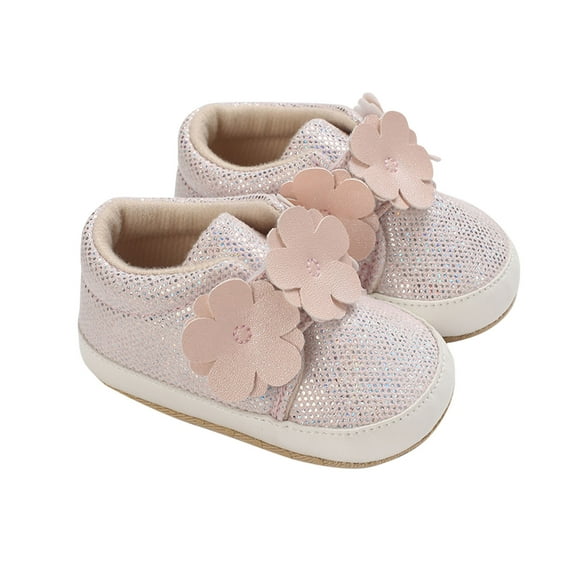 AJTQTH Sneakers for Girls Sequins Glitter Shoes Stylish Flower Accessories Non-Slip Walking Shoes Soft Thick Soled Shoes for Infant Summer Casual Shoes Pink 6 Months