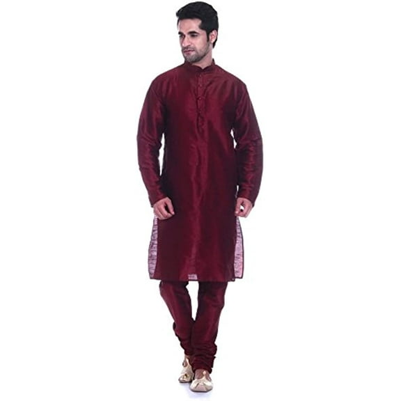 Royal Men's Pintuck Jacquard Silk Blend Kurta & Churidaar Set