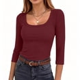 thumbnail image 4 of Plebaso 3/4 Sleeve Tops for Women Casual Scoop Neck Slim Stretch Tee Shirts Trendy Going out T Shirts, 4 of 7