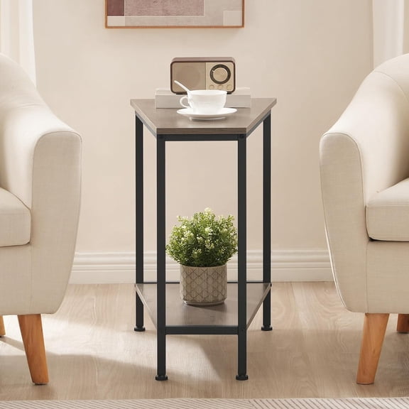 Wedge End Table, Recliner Wedge Side Table with Storage, Industrial Triangle Accent Table for Small Space, Corner, Living Room, Apartment, Greige BG64BZ01G1