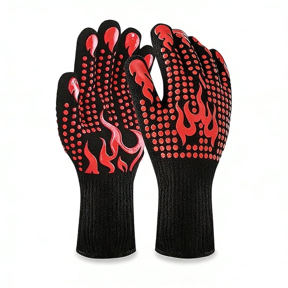 QUANSHANGJU BBQ Gloves, Oven Gloves, 1472°F Extreme Heat Resistant Barbecue Gloves, Silicone Non-Slip Oven Mitts, Kitchen for Cooking, Grilling, and Baking (Red)