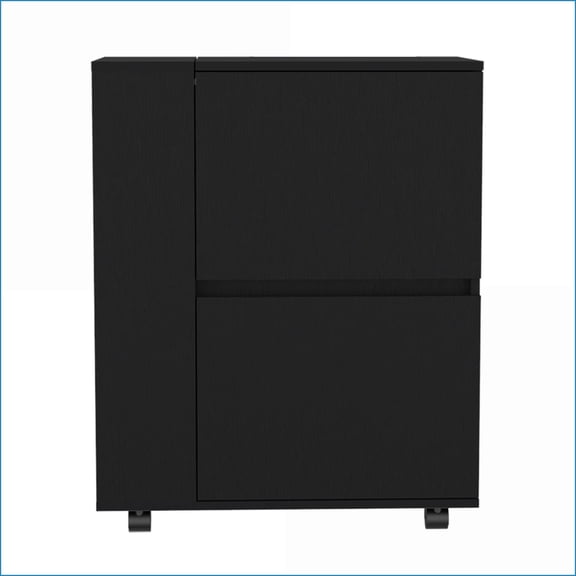 Bar Cart with Dual Cabinet Storage | Modern Black Belleville | Engineered Wood