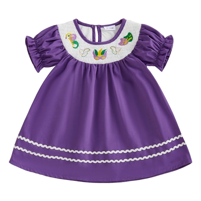 Zshosam Robe pour Enfants Robe d'Été pour Petites Filles Robe Florale à Manches Courtes Tenue Décontractée Robe Taille 2T 3T,(Violet 2-3 Ans)