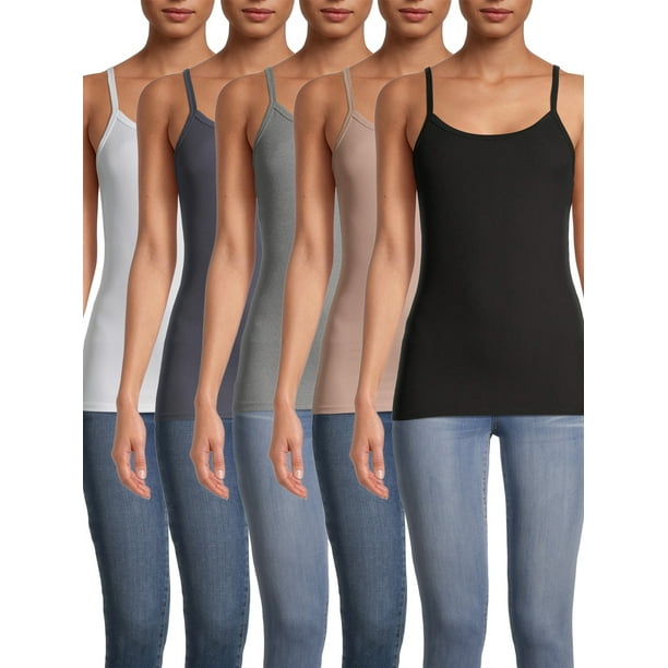 No Boundaries Sleeveless Camisole Spaghetti Straps Tank Top (Juniors or Women's) 5 Pack