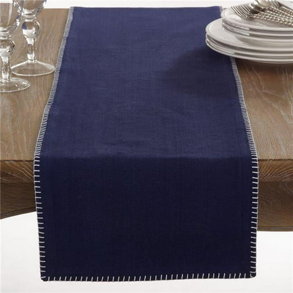 SARO 793.GY1372B 13 x 72 in. Rectangle Celena Whip Stitched Design Cotton Table Runner  Grey