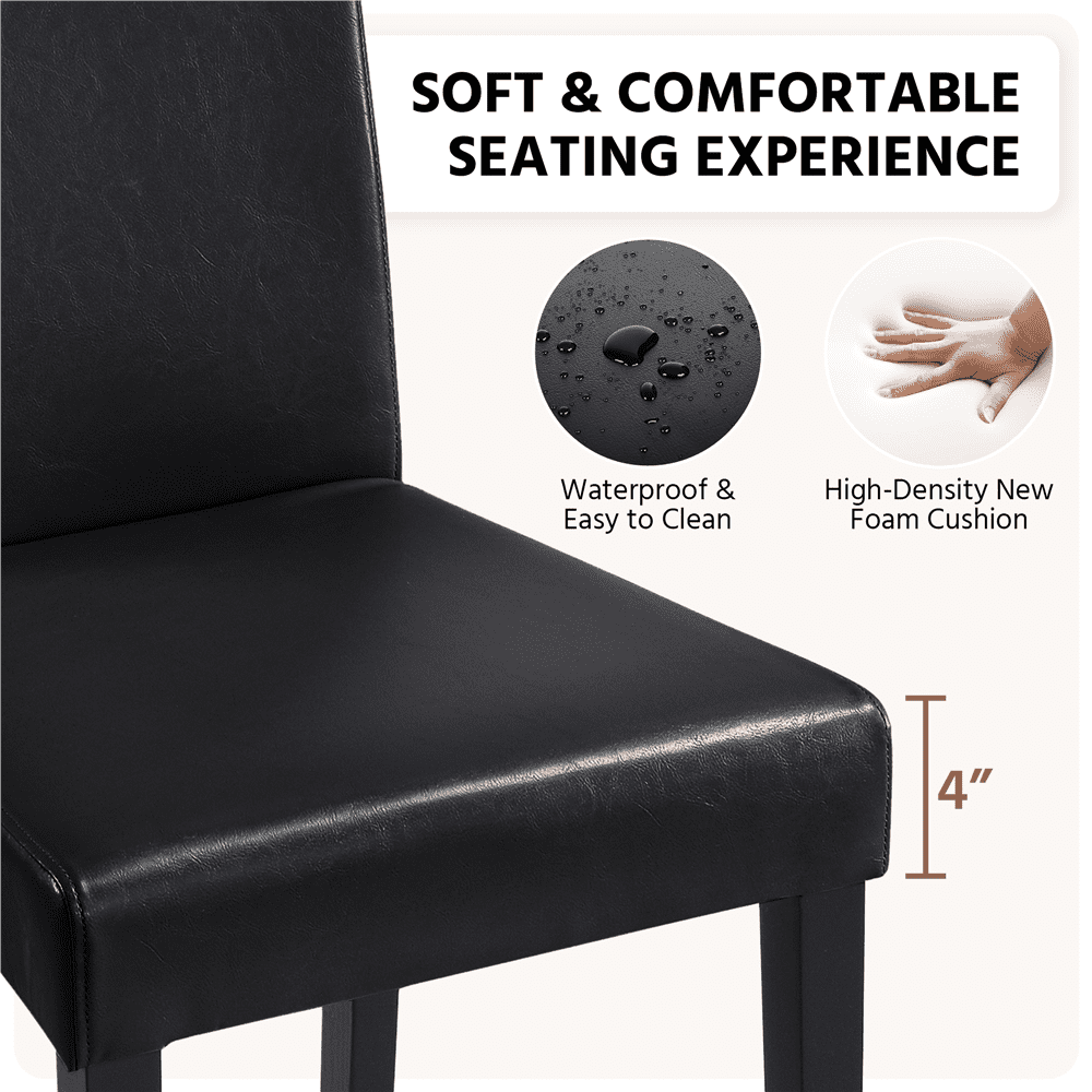 Renwick Faux Leather Dining Chairs with Rubberwood Legs, Set of 2, Black