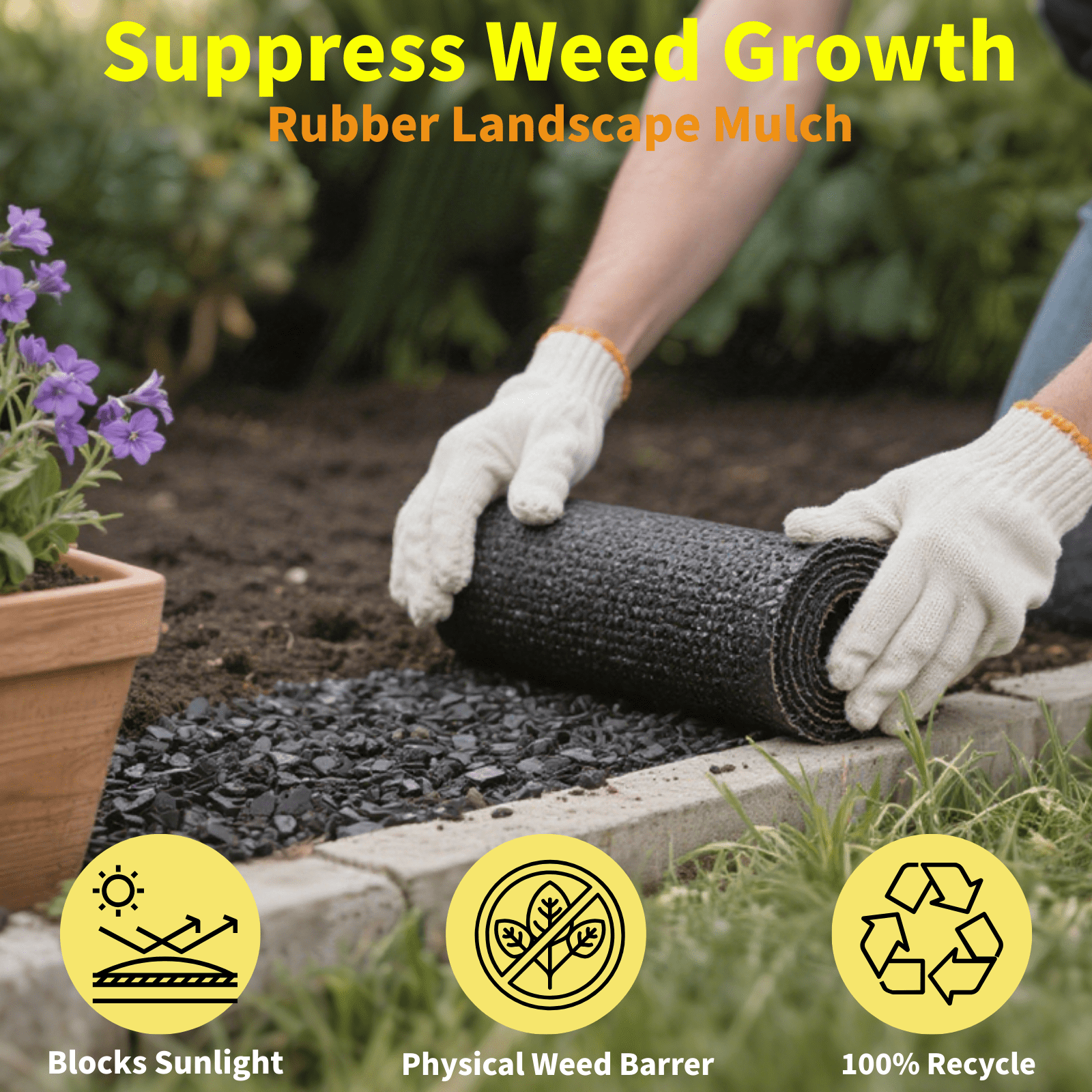 BESEA 6ft x 2ft Recycled Rubber Mulch Mat, Narrow Rubber Garden Strip for Landscaping, Tree Rings, Pathway Edging, Weed Barrier, Eco-Friendly Ground Cover, Easy to Cut & Install