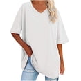 thumbnail image 2 of Blouse Décontractée à Col en V et Manches Mi-Longues pour Femmes, Coupe Ample, Polyester Doux, Usage Quotidien, Maison, Printemps Automne Hiver, Confortable, Mode, Couleur Unie, 2 of 9