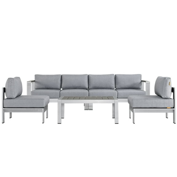 Modern Contemporary Urban Design Outdoor Patio Balcony Five PCS Sectional Sofa Set, Grey Gray, Aluminum