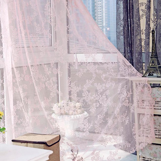 Cortina transparente para ventana de puerta, panel de cortina, bufandas de tul de gasa de hoja (rosa) Likrtyny Libre de BPA