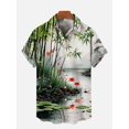 thumbnail image 3 of Camisa hawaiana de manga corta con cuello vuelto, estampado floral tropical Ukiyo-E y samurái japonés, moda 2024, 3 of 5