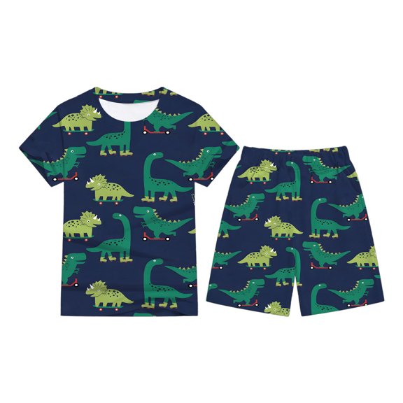 Gunia 2 Piece Pajamas For Toddler Boys Summer Outfit Dinosaur Print Short Sleeve And Shorts Two Piece Casual For Kids Pjs Loungewear Navy 4-5 Years