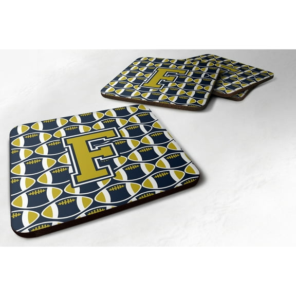 Carolines Treasures CJ1074-FFC Letter F Football Blue and Gold Foam Coaster Set of 4 3 1/2 x 3 1/2 multicolor