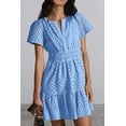 thumbnail image 4 of AURA Womens 2026 Summer Short Dress V Neck Short Sleeve A Line Hollow Out Lace Ruffle Cute Casual Beach Party Dresses, 4 of 7