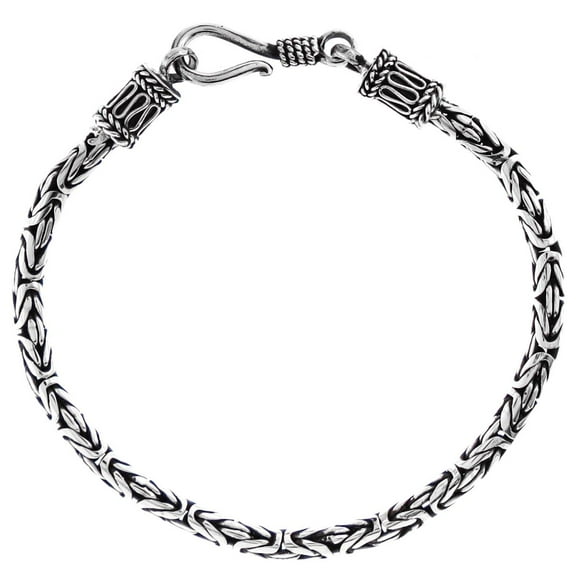 3mm Round Byzantine Handmade Bali Oxidized 925 Sterling Silver Chain Anklet Bracelet