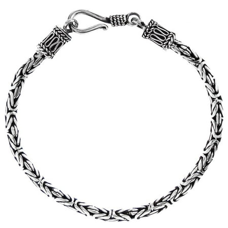- 3mm Round Byzantine Handmade Bali Oxidized 925 Sterling Silver Chain Anklet Bracelet