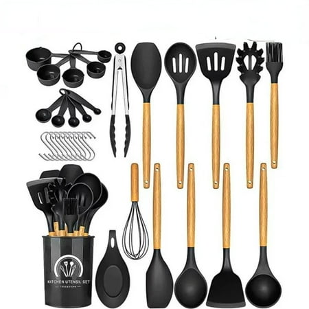 

JDY 13PCS Kitchen Utensil Set Silicone Cooking Utensils Kit Spatula Heat Resistant Wooden Spoons Gadgets Tool for Non-Stick Cookware White