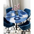 thumbnail image 5 of nqOlkjepod Geometric Blue Round Tablecloth, Fitted Table Cover with Elastic for 36"-44" Round Tables, Middle Century Vintage Art Aesthetic Table Cloth Outdoor Dinning Party Waterproof Tablecloths, 5 of 6