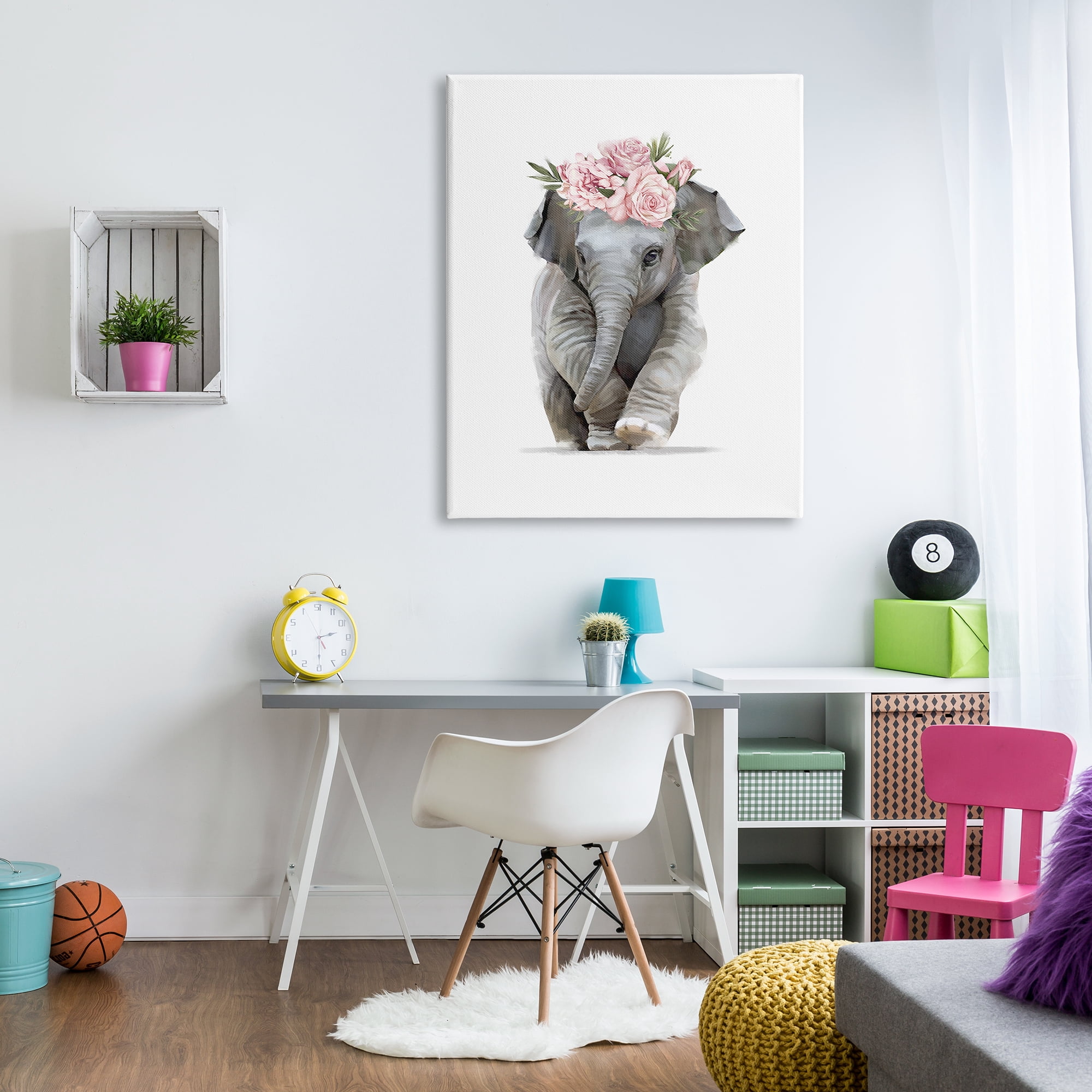 Stupell Industries Precious Rose Crown Baby Elephant Chic Florals, 36 x 48, Designed by Ziwei Li