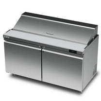 Coolake 60''W Commercial Salad Sandwich Prep Table Refrigerator, 2 Door Stainless Steel 18 Cu.ft Counter Fan Cooling Refrigerator