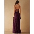 thumbnail image 2 of Maroon Sweetheart Neck Ruffle Maxi Dress With High Slit For Evening Party, 2 of 30