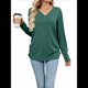 thumbnail image 2 of Camisetas de Mujer con Cuello en V, Larga, Informales, Básicas, Lisas y Suaves Verde Oscuro M, 2 of 10
