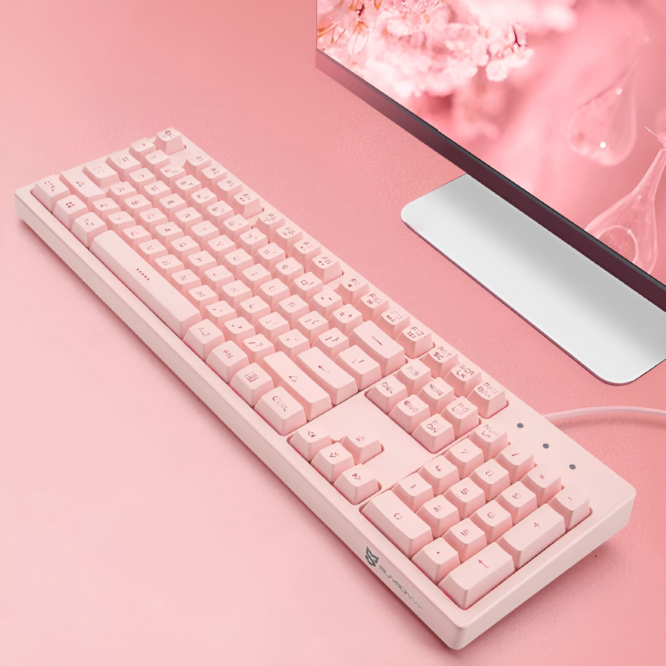 GJX Pink Keyboard with 7-Color LED Backlit, 104 Keys Quiet Silent Light Up Keyboard, 19-Key Anti-Ghosting Gaming Keyboard Mechanical Feeling Waterproof Wired USB for Computer, Mac, Laptop