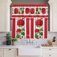 thumbnail image 4 of 3 Piece Spring Summer Floral Kitchen Curtain Valance and Tiers Set Red Flowers Green Leaf Rustic Farmhouse Rod Pocket Tier Curtain 36 Inch Small Window Drapes for Living Room Bedroom Cafe Home Decor, 4 of 9