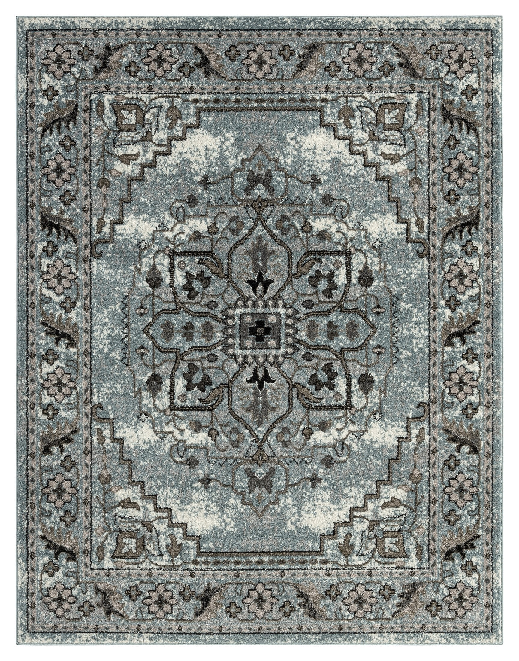 VCNY Home Victoria Floral Medallion Low Pile Indoor Area Rug, Grey, 8' x 10'