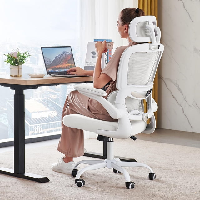 Silla de oficina TRALT, escritorio ergonómico, 150 kg, con ruedas, color blanco