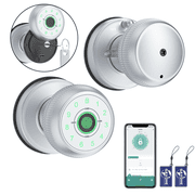 5-in-1 Smart Door Knob,Gavdhe Keyless Smart Door Lock Smart Deadbolt with App Control & Fingerprint & 2 Keys,Smart Fingerprint Door Knob, Keyless Entry for Home, Office, Garage & Apartment - Silver
